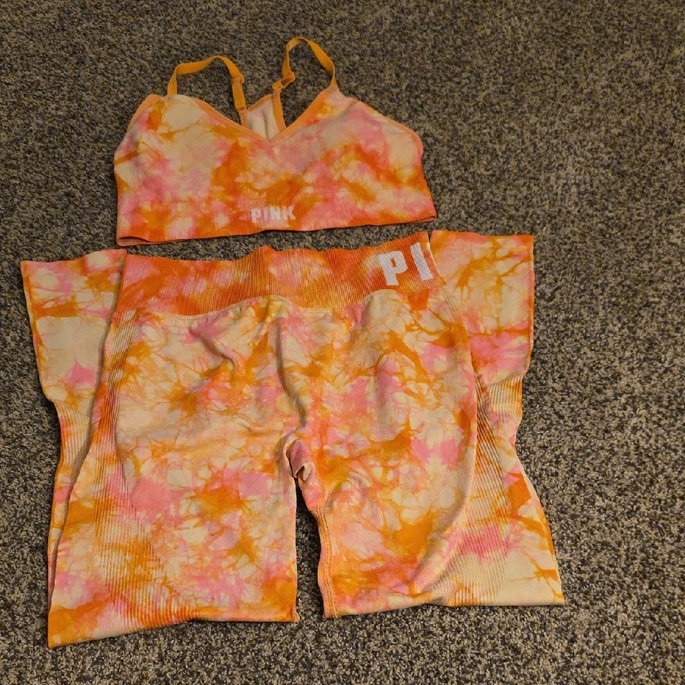 Pink Tie-Dye Sports Bra and Leggings Set